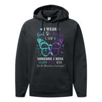 I Wear Teal & Purple Suicide Prevention Awareness Butterfly Performance Fleece Hoodie