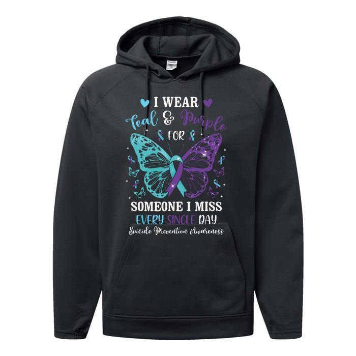 I Wear Teal & Purple Suicide Prevention Awareness Butterfly Performance Fleece Hoodie