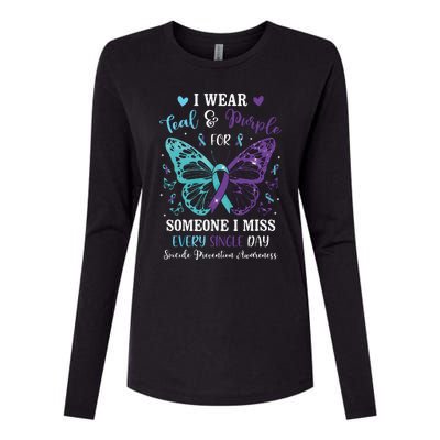 I Wear Teal & Purple Suicide Prevention Awareness Butterfly Womens Cotton Relaxed Long Sleeve T-Shirt