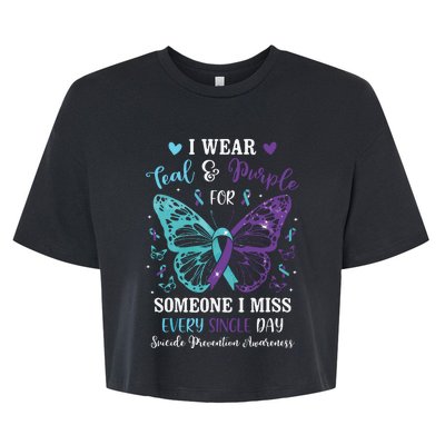 I Wear Teal & Purple Suicide Prevention Awareness Butterfly Bella+Canvas Jersey Crop Tee