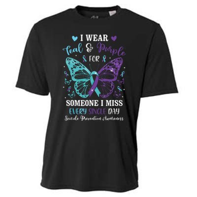 I Wear Teal & Purple Suicide Prevention Awareness Butterfly Cooling Performance Crew T-Shirt