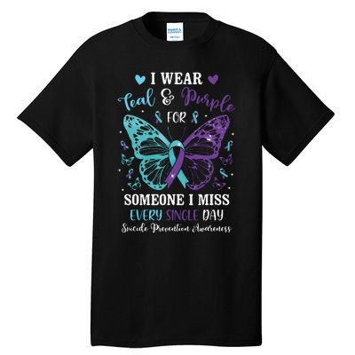 I Wear Teal & Purple Suicide Prevention Awareness Butterfly Tall T-Shirt