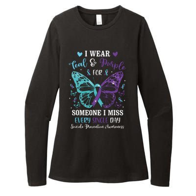 I Wear Teal & Purple Suicide Prevention Awareness Butterfly Womens CVC Long Sleeve Shirt