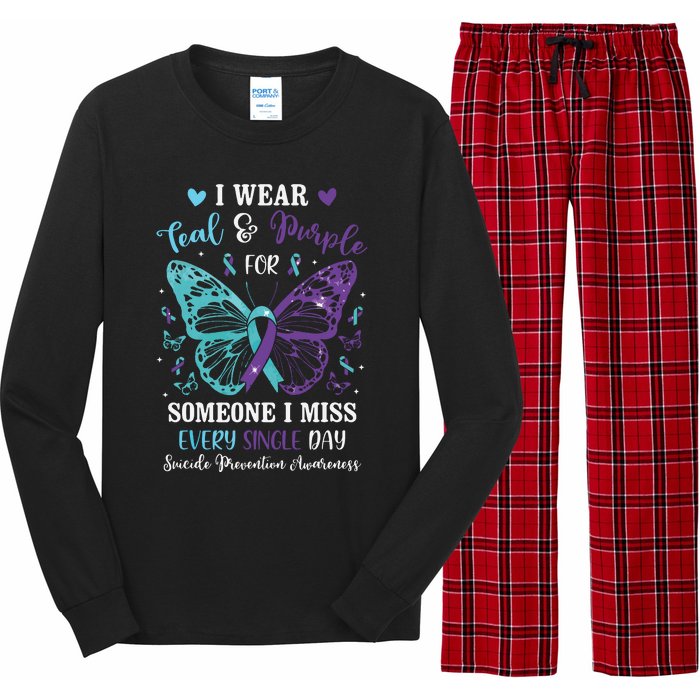 I Wear Teal & Purple Suicide Prevention Awareness Butterfly Long Sleeve Pajama Set