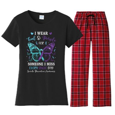 I Wear Teal & Purple Suicide Prevention Awareness Butterfly Women's Flannel Pajama Set