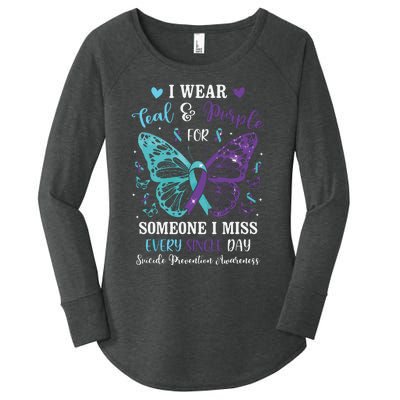 I Wear Teal & Purple Suicide Prevention Awareness Butterfly Women's Perfect Tri Tunic Long Sleeve Shirt