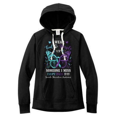 I Wear Teal & Purple Suicide Prevention Awareness Butterfly Women's Fleece Hoodie