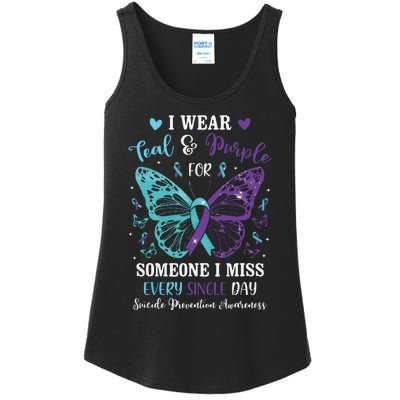 I Wear Teal & Purple Suicide Prevention Awareness Butterfly Ladies Essential Tank