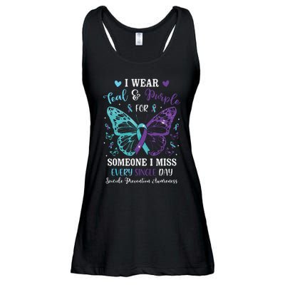 I Wear Teal & Purple Suicide Prevention Awareness Butterfly Ladies Essential Flowy Tank