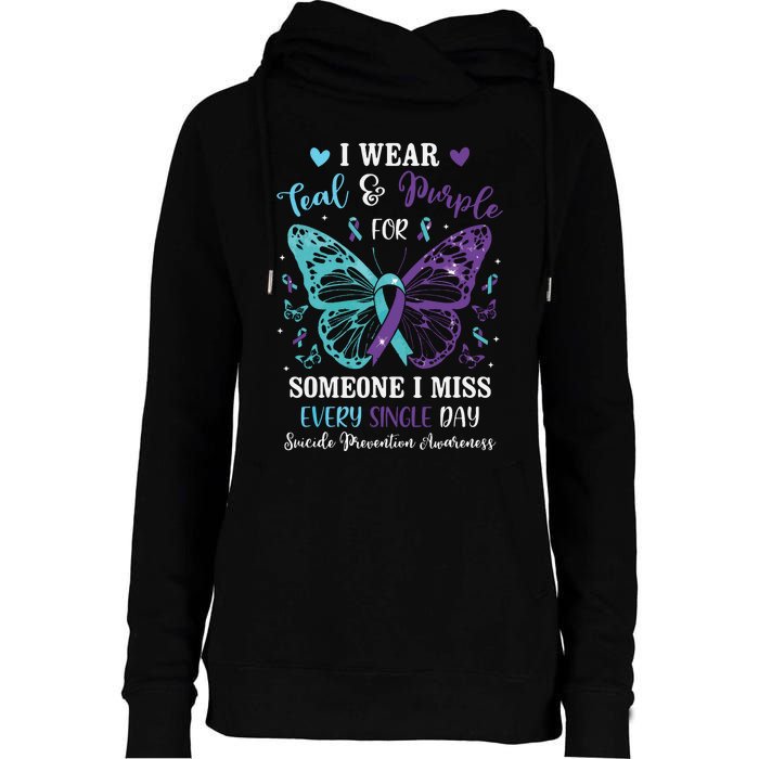 I Wear Teal & Purple Suicide Prevention Awareness Butterfly Womens Funnel Neck Pullover Hood