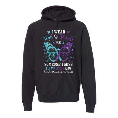 I Wear Teal & Purple Suicide Prevention Awareness Butterfly Premium Hoodie