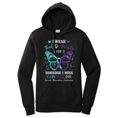 I Wear Teal & Purple Suicide Prevention Awareness Butterfly Women's Pullover Hoodie