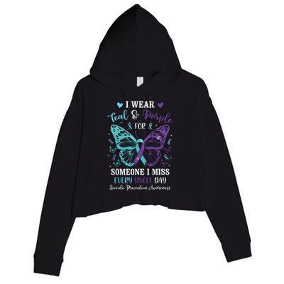 I Wear Teal & Purple Suicide Prevention Awareness Butterfly Crop Fleece Hoodie