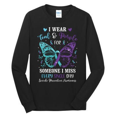 I Wear Teal & Purple Suicide Prevention Awareness Butterfly Tall Long Sleeve T-Shirt