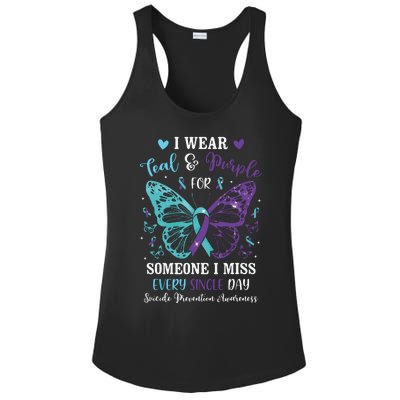 I Wear Teal & Purple Suicide Prevention Awareness Butterfly Ladies PosiCharge Competitor Racerback Tank