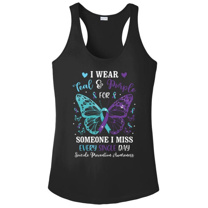 I Wear Teal & Purple Suicide Prevention Awareness Butterfly Ladies PosiCharge Competitor Racerback Tank