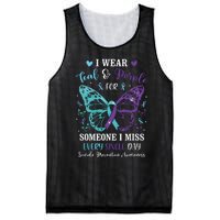 I Wear Teal & Purple Suicide Prevention Awareness Butterfly Mesh Reversible Basketball Jersey Tank