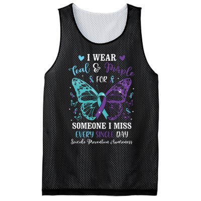 I Wear Teal & Purple Suicide Prevention Awareness Butterfly Mesh Reversible Basketball Jersey Tank