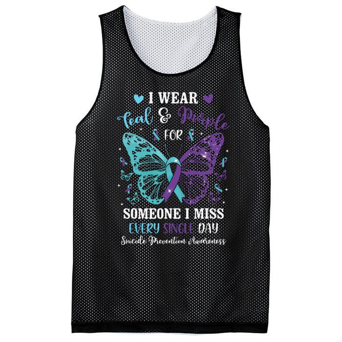 I Wear Teal & Purple Suicide Prevention Awareness Butterfly Mesh Reversible Basketball Jersey Tank