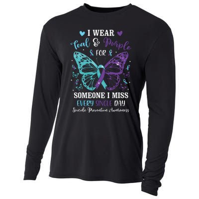 I Wear Teal & Purple Suicide Prevention Awareness Butterfly Cooling Performance Long Sleeve Crew