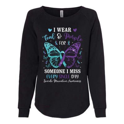 I Wear Teal & Purple Suicide Prevention Awareness Butterfly Womens California Wash Sweatshirt