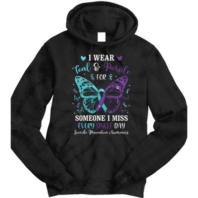 I Wear Teal & Purple Suicide Prevention Awareness Butterfly Tie Dye Hoodie