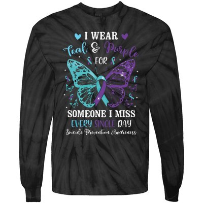 I Wear Teal & Purple Suicide Prevention Awareness Butterfly Tie-Dye Long Sleeve Shirt