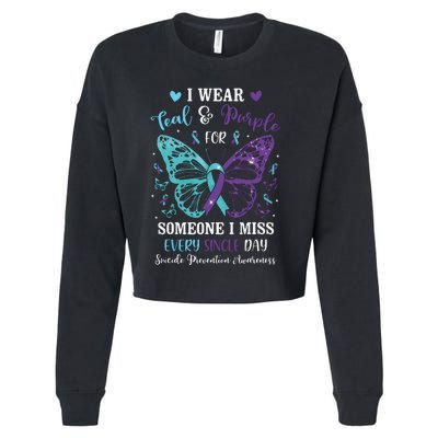 I Wear Teal & Purple Suicide Prevention Awareness Butterfly Cropped Pullover Crew