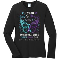 I Wear Teal & Purple Suicide Prevention Awareness Butterfly Ladies Long Sleeve Shirt