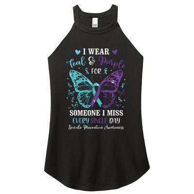 I Wear Teal & Purple Suicide Prevention Awareness Butterfly Women's Perfect Tri Rocker Tank