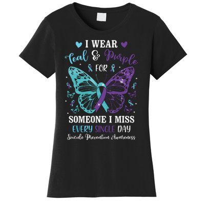 I Wear Teal & Purple Suicide Prevention Awareness Butterfly Women's T-Shirt