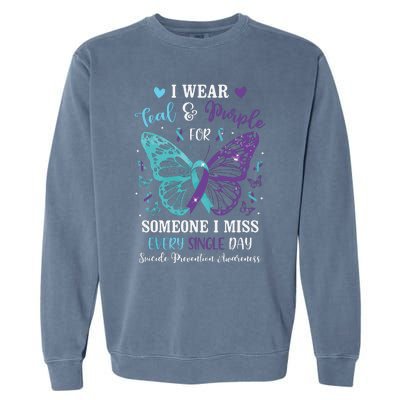 I Wear Teal & Purple Suicide Prevention Awareness Butterfly Garment-Dyed Sweatshirt