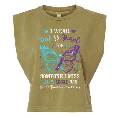 I Wear Teal & Purple Suicide Prevention Awareness Butterfly Garment-Dyed Women's Muscle Tee