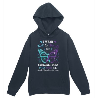 I Wear Teal & Purple Suicide Prevention Awareness Butterfly Urban Pullover Hoodie