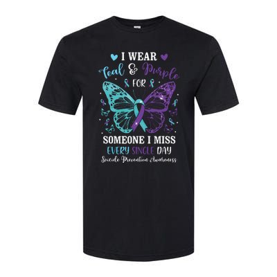 I Wear Teal & Purple Suicide Prevention Awareness Butterfly Softstyle CVC T-Shirt