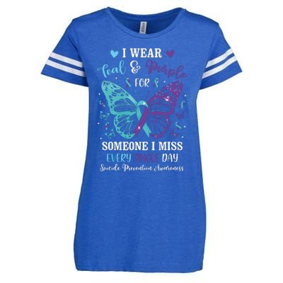 I Wear Teal & Purple Suicide Prevention Awareness Butterfly Enza Ladies Jersey Football T-Shirt