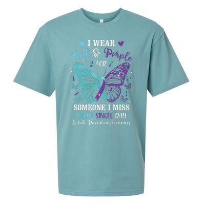 I Wear Teal & Purple Suicide Prevention Awareness Butterfly Sueded Cloud Jersey T-Shirt