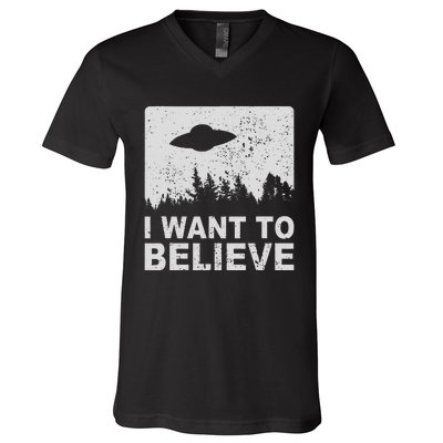 I Want To Believe I Aliens Ufo Area 51 Roswell V-Neck T-Shirt