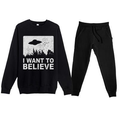 I Want To Believe I Aliens Ufo Area 51 Roswell Premium Crewneck Sweatsuit Set