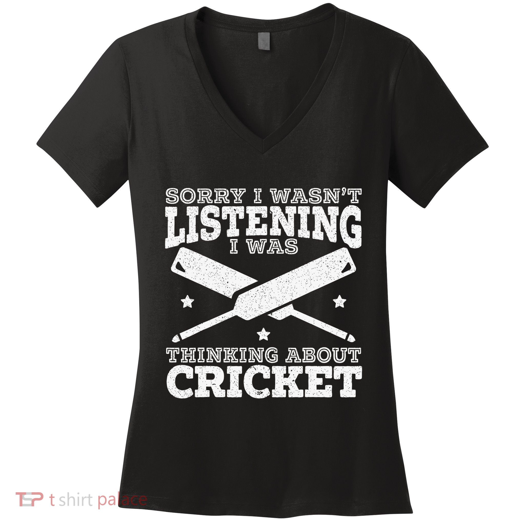 I Was Thinking About Cricket Cricketer Sport Ball Women's V-Neck T-Shirt