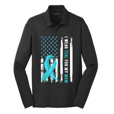 I Wear Teal For My Mom Cervical Cancer Awareness Gift Silk Touch Performance Long Sleeve Polo