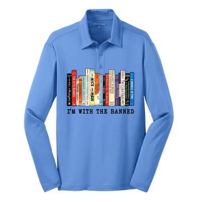 Im With The Banned Book Funny Silk Touch Performance Long Sleeve Polo