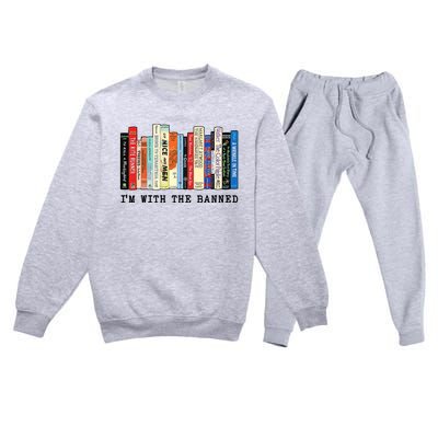 Im With The Banned Book Funny Premium Crewneck Sweatsuit Set