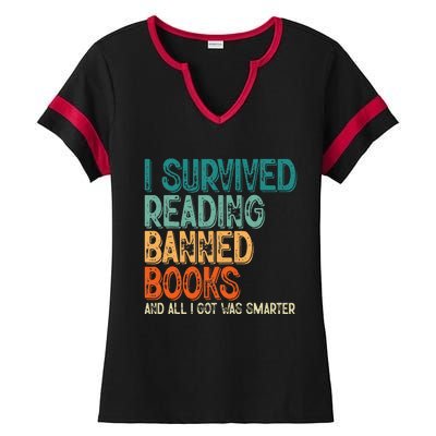 Im With The Banned I Survived Reading Banned Books Ladies Halftime Notch Neck Tee