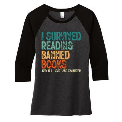 Im With The Banned I Survived Reading Banned Books Women's Tri-Blend 3/4-Sleeve Raglan Shirt