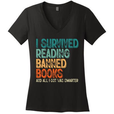 Im With The Banned I Survived Reading Banned Books Women's V-Neck T-Shirt