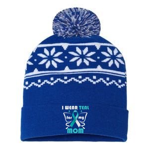 I Wear Teal For My Mom Cervical Cancer Awareness Gift USA-Made Snowflake Beanie