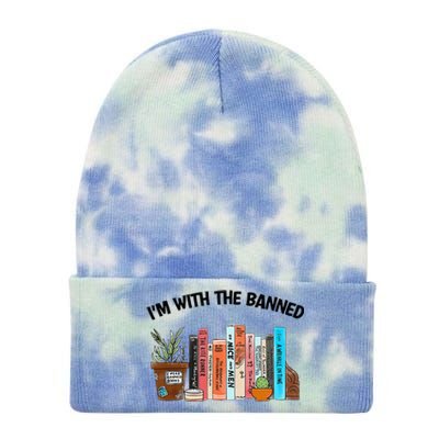 I'm With The Banned Funny Book Readers I Read Banned Books Tie Dye 12in Knit Beanie