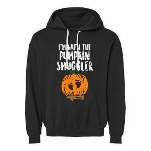 Im With The Pumpkin Smuggler Halloween Pregnancy Garment-Dyed Fleece Hoodie