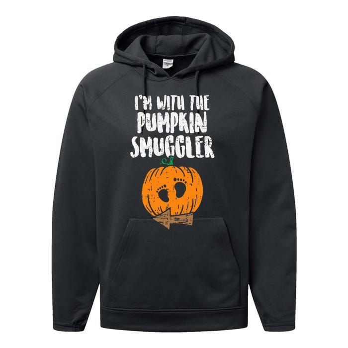 Im With The Pumpkin Smuggler Halloween Pregnancy Performance Fleece Hoodie